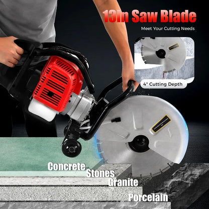 Gas Powered Cement Wet Dry Masonry Concrete Cut Off Saw 1400W 52CC Circular Saws With 350Mm Blade Adjustable Cutting Depth