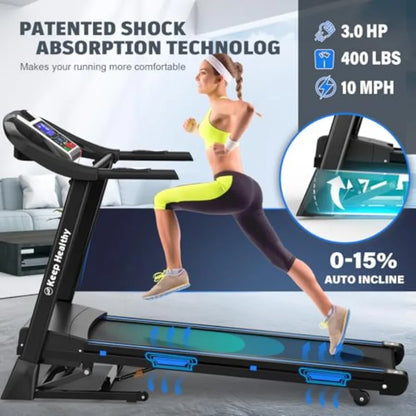 Home Fitness Solution: Quiet Brushless Folding Treadmill with Auto 15 Incline and Handle 400 Lbs Weight Capacity Integrated App