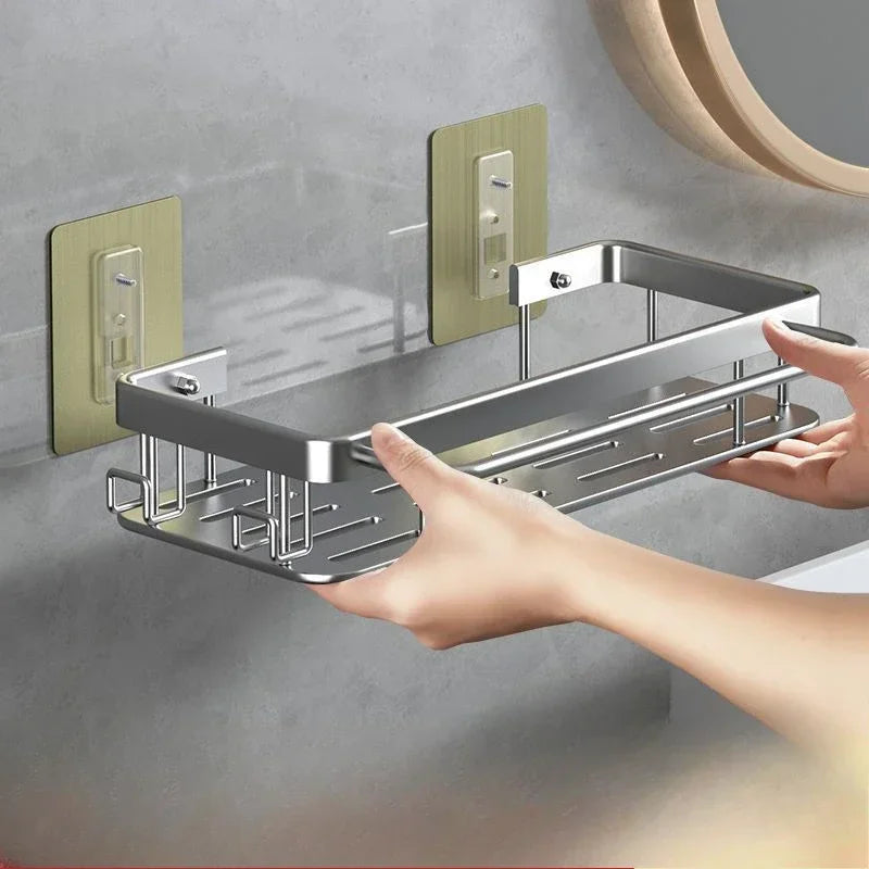 1pcs Black Bathroom Shelves Rust-Proof Wall-mounted Non-punching Storage RackToilet Bath Washbasin Wall  Bathroom Racks