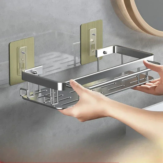 1pcs Black Bathroom Shelves Rust-Proof Wall-mounted Non-punching Storage RackToilet Bath Washbasin Wall  Bathroom Racks