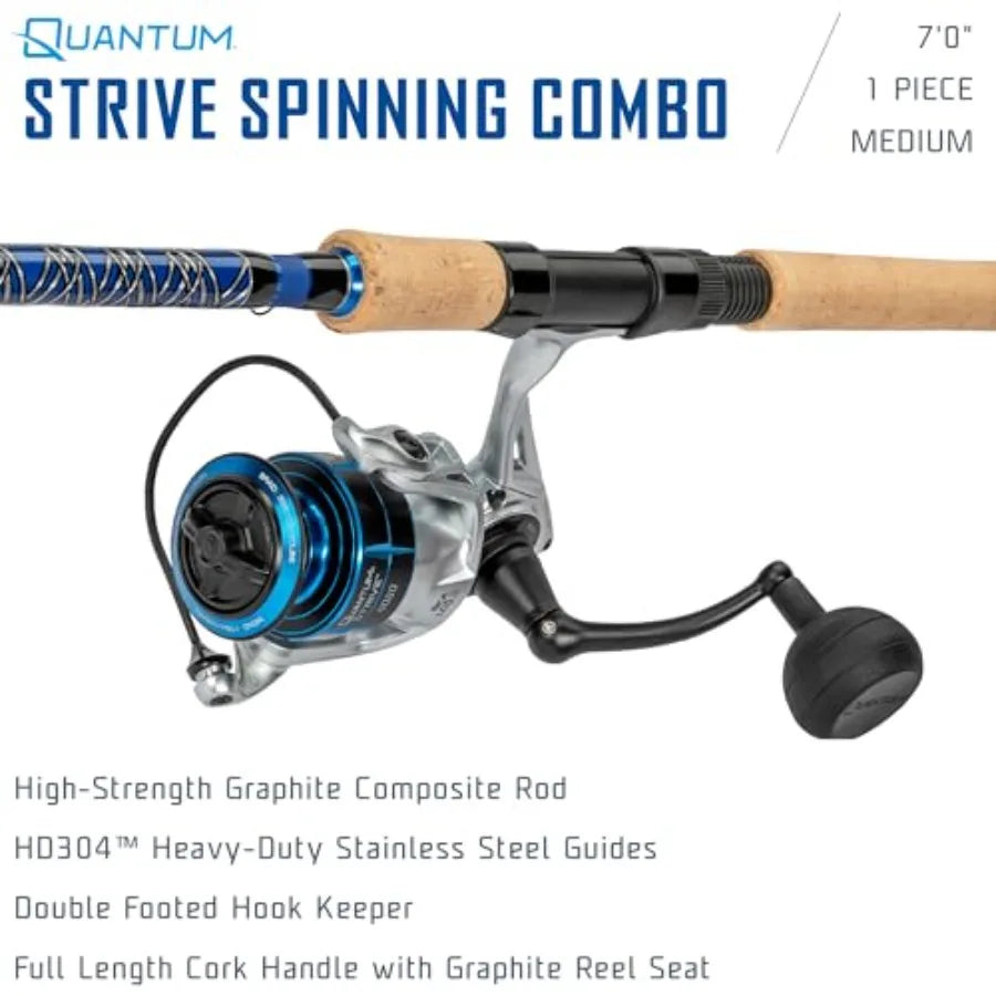 Strive Spinning Reel and Fishing Rod Combo Graphite Composite Blank 4+1 Bearings Silver Blue