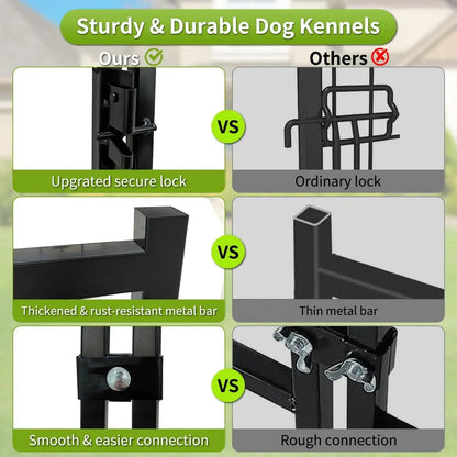 Outdoor Dog Kennel with Roof, 4x4.2x4.5FT Large Enclosure, Adjustable Feeder Door for Yard Playpen