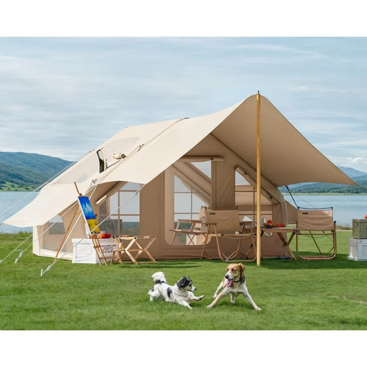 Inflatable Camping Tent with Pump & Awning,8-14 Person Air Tents for Camping Adult, Large Waterproof Oxford Family Glamping Tent