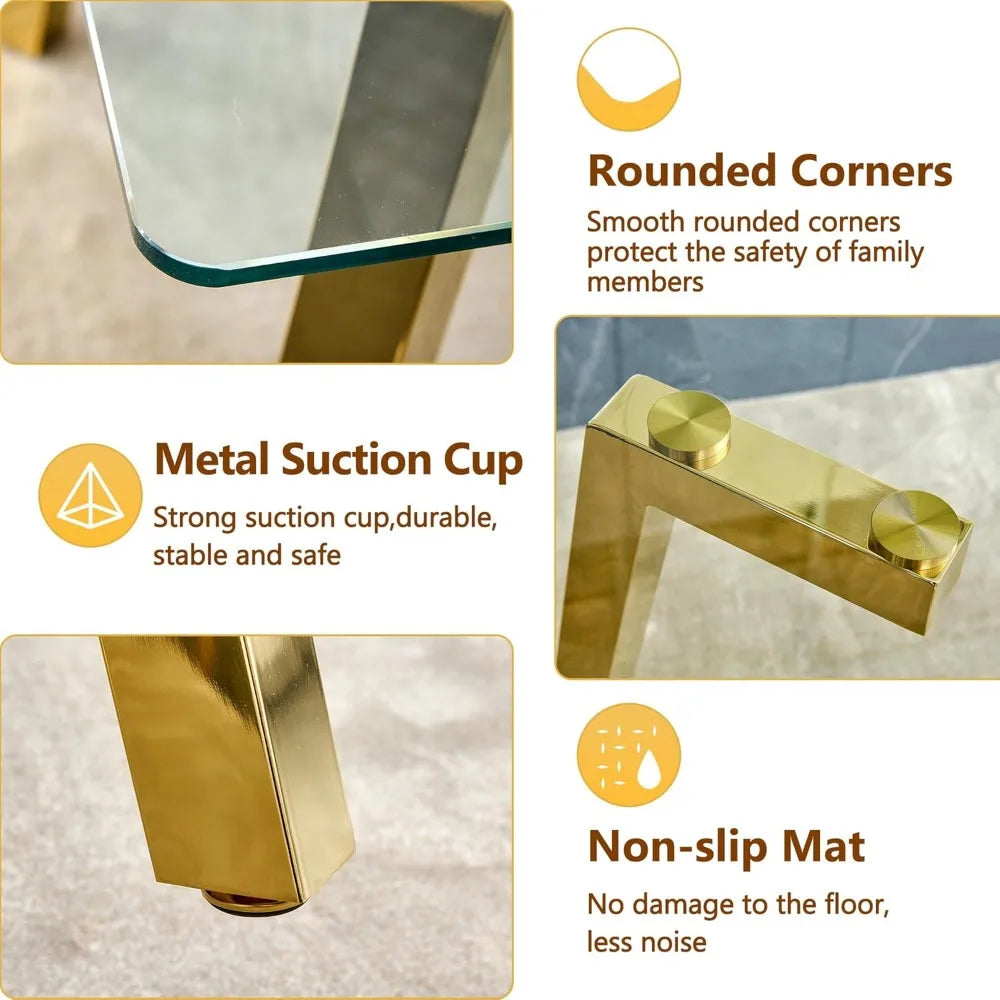 Modern Dining Table Set for 6,Glass Kitchen Table and Chairs,71''Gold Dining Room Table &Generous Legroom with 6 White