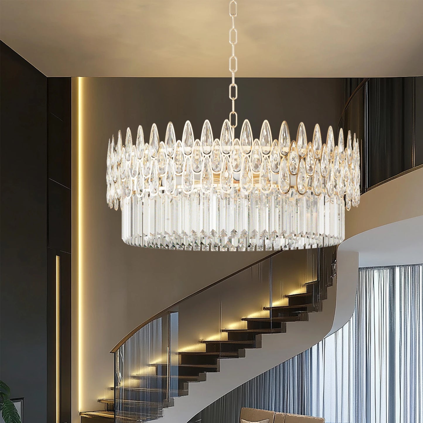 LUVODI Luxury Ceiling Pendant Lighting Decor Crystal Chandeliers Light Fixture with Three Colors Lights