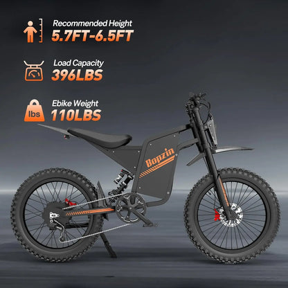 BOPZIN Q8 Electric Bicycle 3000W 60V 35AH Long Range Dirt Mountain E-Bike Big Power Locomotive Tire Electric Bikes for Adults