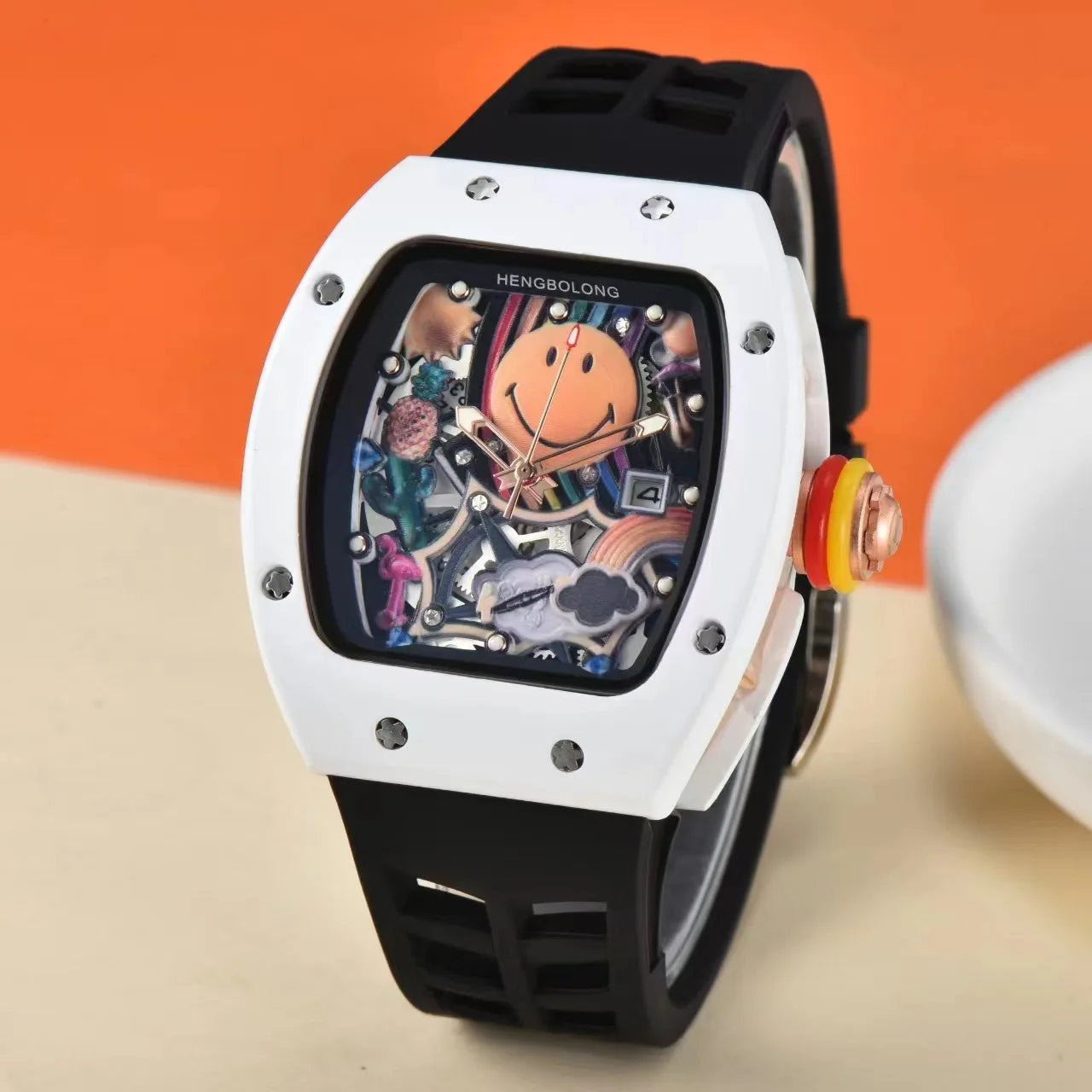 Top-grade RM High-quality Smiling Mechanical Watch Alarm Analog Rubber 10 Bar Water Resistant Hipster Gentleman Diving Sports