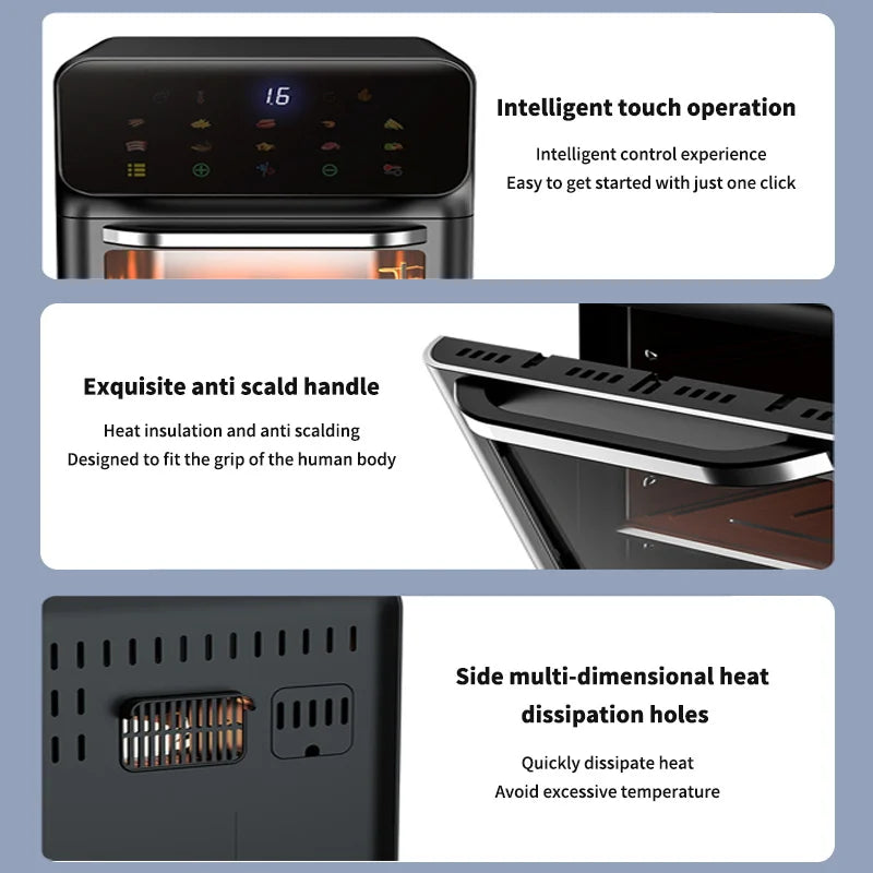 10L Air Fryer Large Capacity Oil-free Fryers Automatic Household Kitchen 360°Baking Convection Oven Deep Fryer without Oil