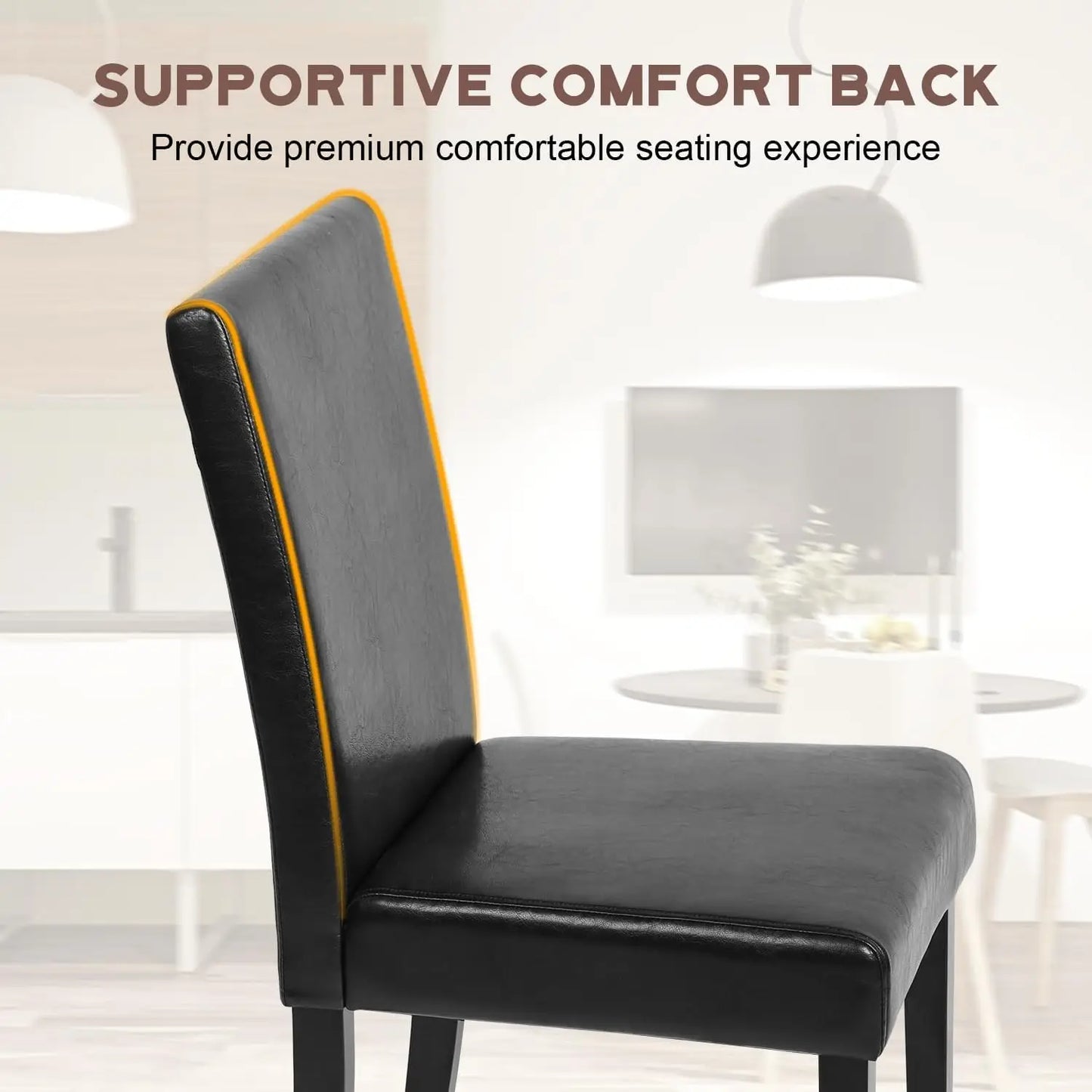 Dining Chairs Set of 4,Dining Room Chairs,Side PU Cushion Chairs with Waterproof Surface and Wood Legs Leather Black