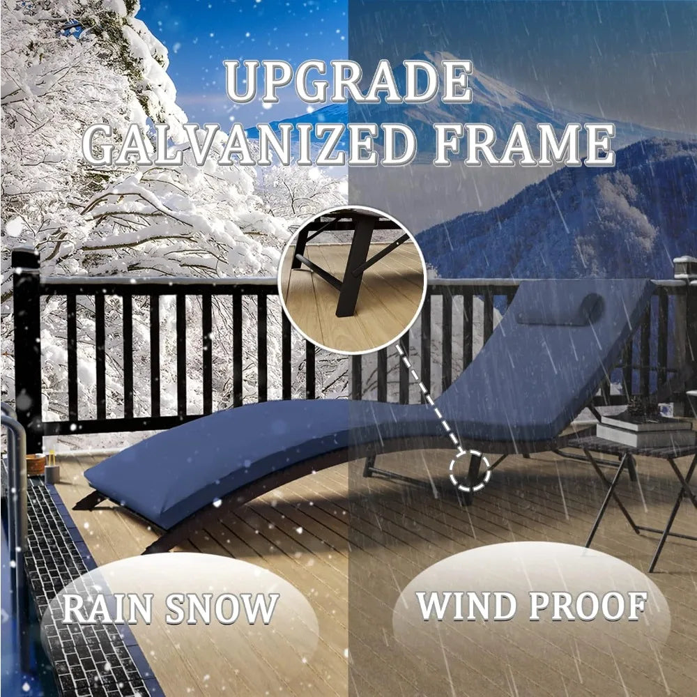 Outdoor 3-Piece Rattan Chaise Lounge Set with Folding Pool Chairs and Table for Patio