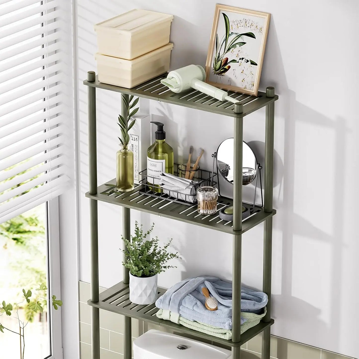Bamboo Over The Toilet Storage Shelf, 3-Tier Over Toilet Bathroom Organizer Rack, Bathroom Shelves Over Toilet Space
