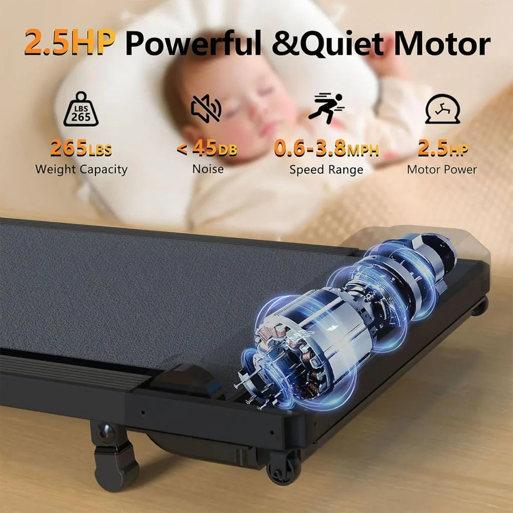 Compact 2.5HP Incline Treadmill for Walking and Jogging, Desk-Under Dual Functionality with Adjustable Incline for Fitness Enthu
