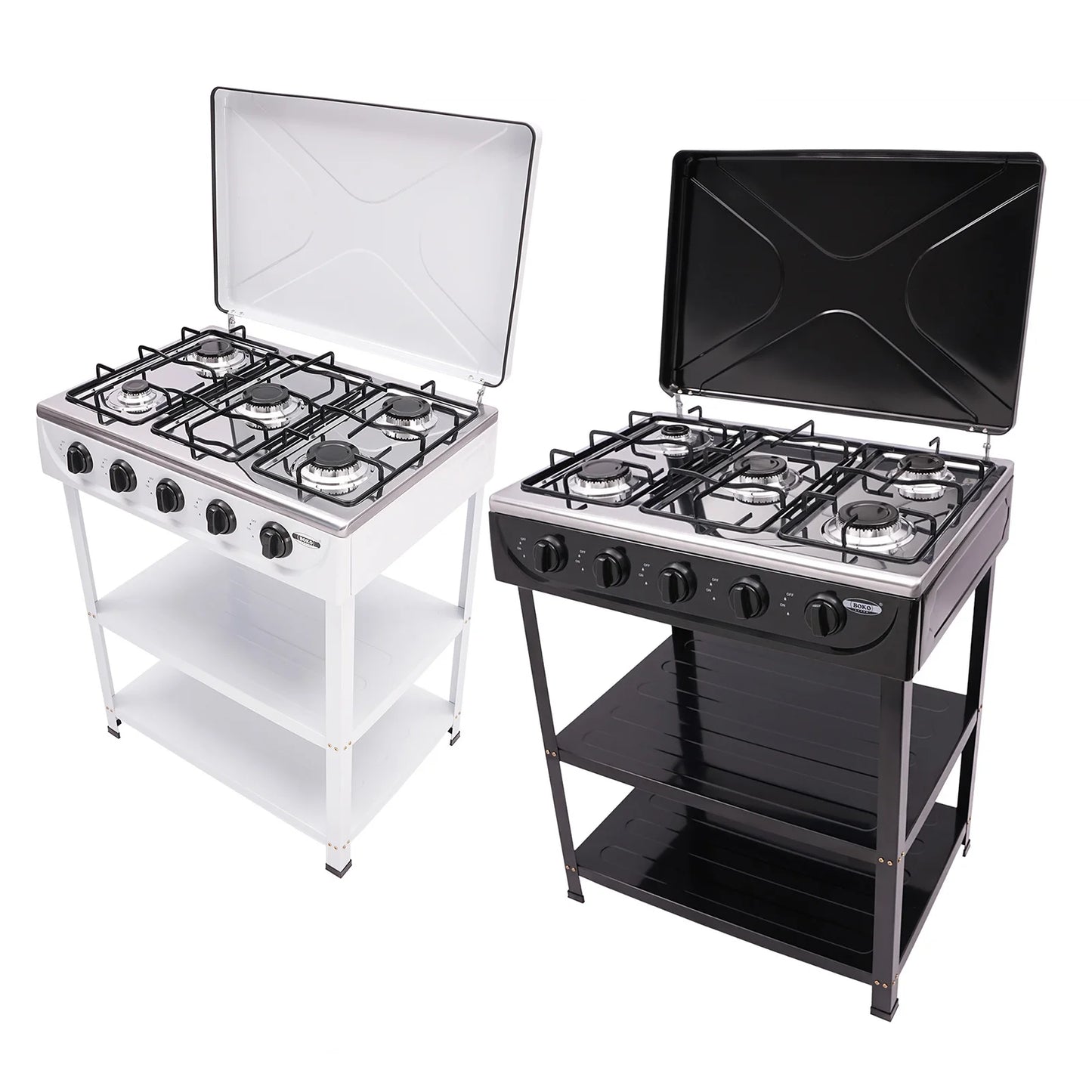 5 Burner Gas Stove for Outdoor Camping with 2 Tier Storage Rack Ideal for Cooking and BBQ