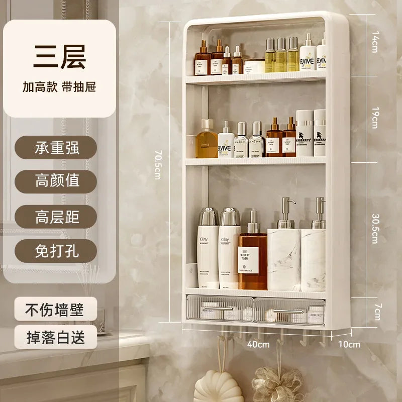 Bathroom Shelf Wall Mounted,Bathroom Wash Table Non Perforated Wall Mounted Skincare Product Storage Rack Bathroom Organizer