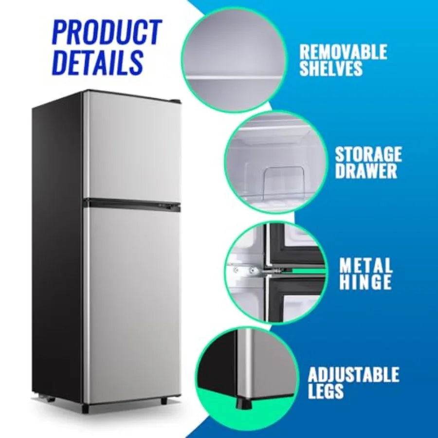 5.0 Cu.ft Mini Fridge Small Refrigerator with Drink Holder Double Door Refrigerator Adjustable Glass Shelves for Home Apartment