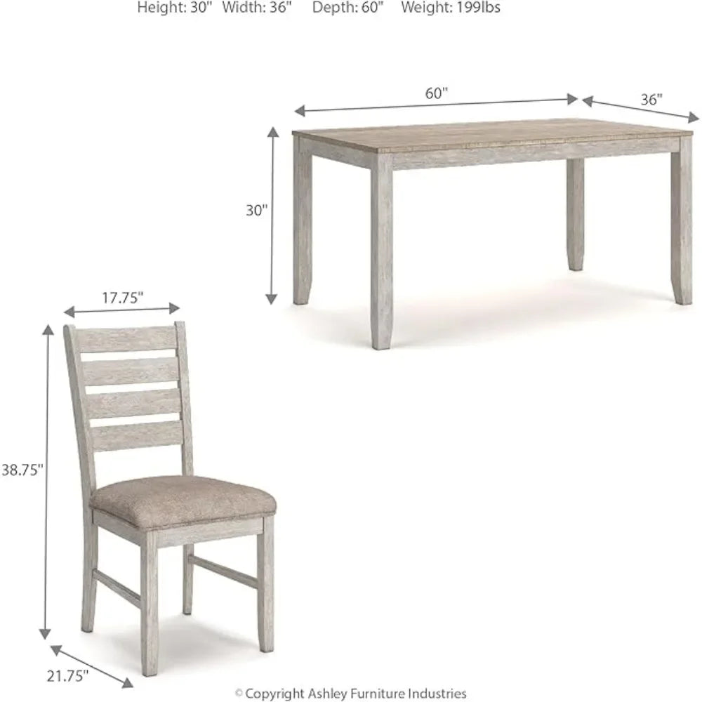 Dining Room Table Set with 6 Upholstered Chairs, Whitewash