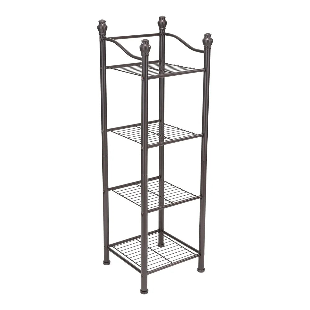 4 Tier Metal Storage Shelf Tower Bathroom Organizer Easy Assembly Freestanding Design Indoor Use Space Saving Solution