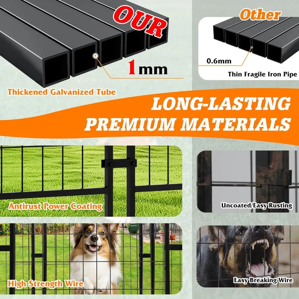 8x4x6 FT Outside Large Dog Kennel with roof - Outdoor Heavy Duty Welded Wire Steel Dog Playpen with Rotating Bowls, Dog Run Encl