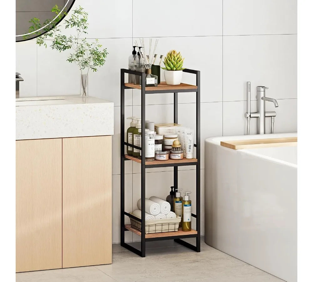 3-Tier Metal Corner Shelf, Rustic Brown Bathroom Storage Rack with 30lbs Capacity, Space-Saving Organizer for Home