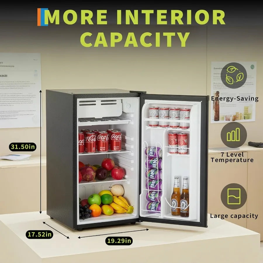 3.2 Cu. Ft. Compact Refrigerator with Energy-Efficient and Quiet Operation Ideal for Dorm Office Bedroom Kitchen and Bar Use Fe