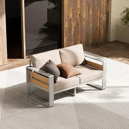 All-Weather Metal Outdoor Loveseat Sofa with Washable Cushions for Modern Lawn Furniture