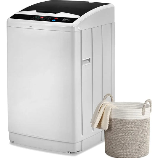 25LBS Portable FullAutomatic Washing Machine with Stainless Steel Drum 10 Wash Programs Compact Washer and Spin Dryer Combo Fea