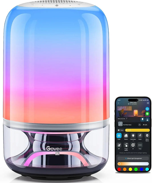 Smart Cordless Table Lamp with Speaker, Music-Light Sync, 16 Modes & 100+ Scenes, Rechargeable Desk Lamp for Bedroom