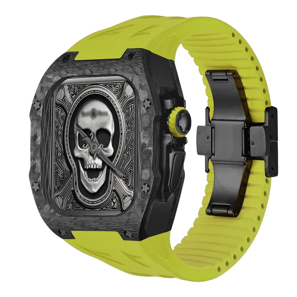 Modification Kit Carbon Fiber Case For Apple Watch Ultra 2 49mm Fluororubber Strap Luxury Mod Kit for iWatch Ultra 49MM