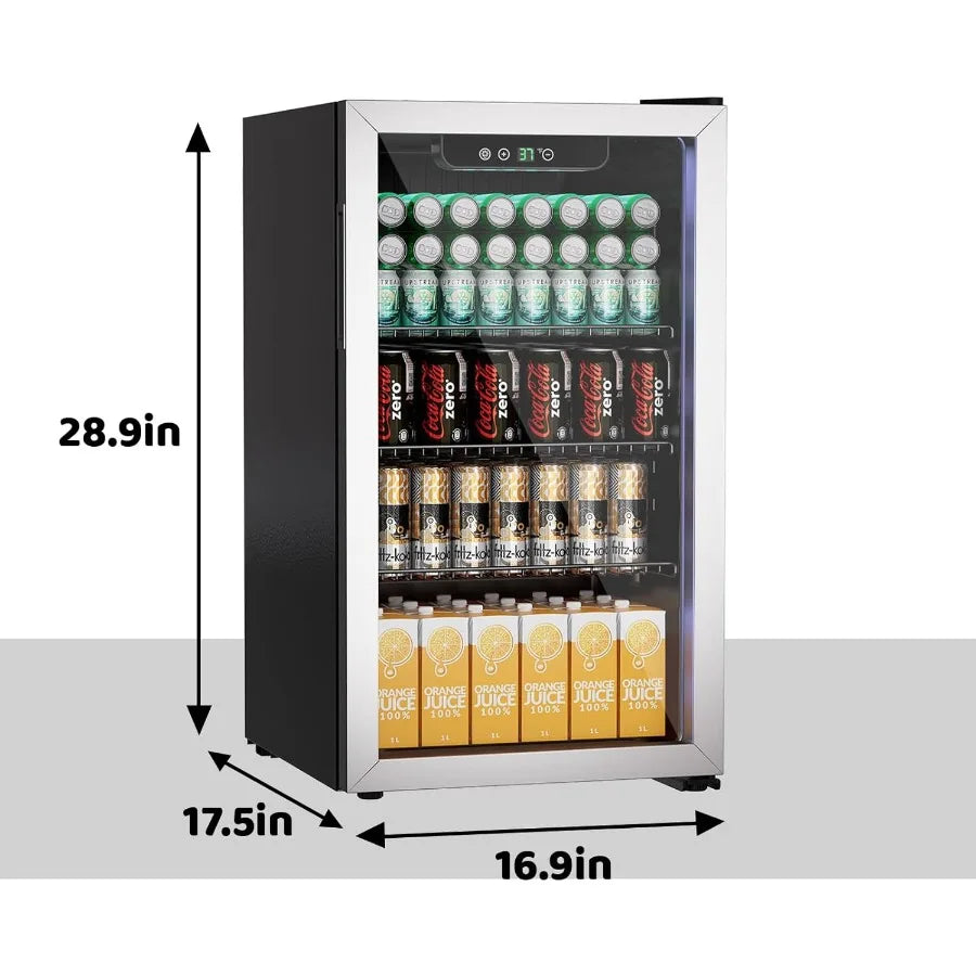 Compact 105 Can/3.0 Cu.Ft Mini Fridge for Soda Beer or Wine Portable Small Beverage Refrigerator with Digital Display Removable