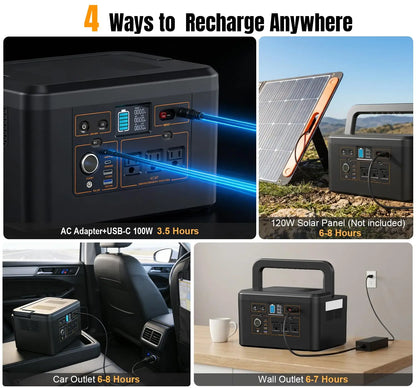 Portable Power Station 650W (1200W Peak), 576Wh Solar Generator, LiFePO4 Battery 3.5 Hour Fast Charging, Solar, Customized