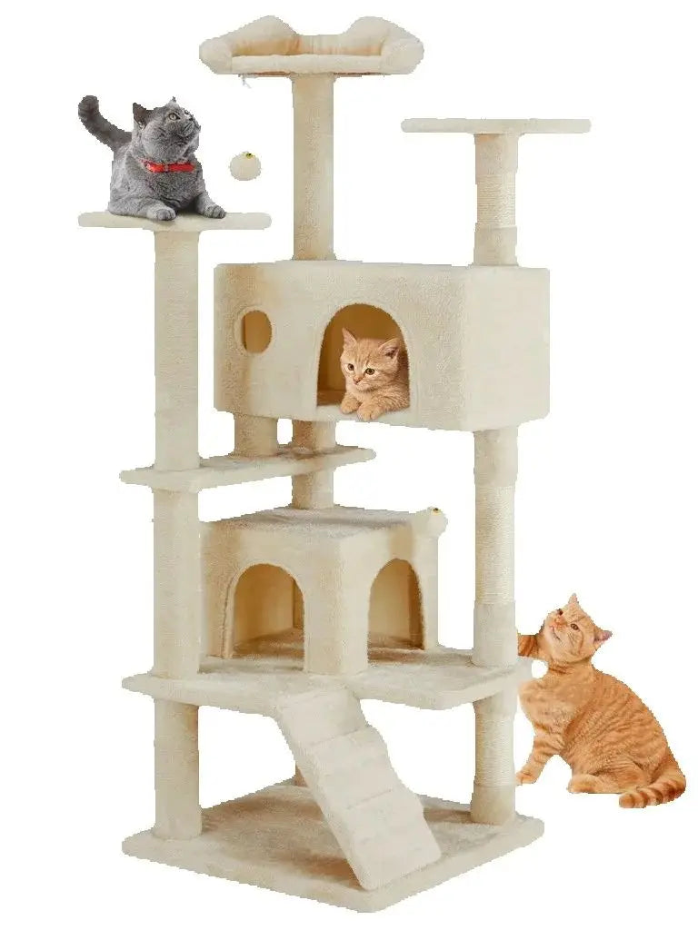 54 Inch Cat Tree Tower for Indoor Cats, Multi-Level Cat House with Scratching Posts, Hammock & Hanging Toys, Heavy Duty
