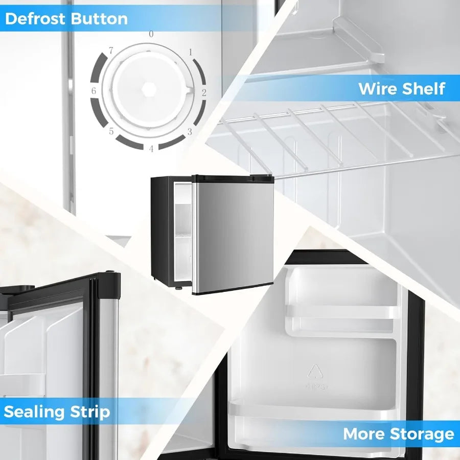 Compact Mini Refrigerator with Freezer and Reversible Door for Bedroom Office Kitchen Storage 1.7 Cu. Ft Capacity Steel Finish