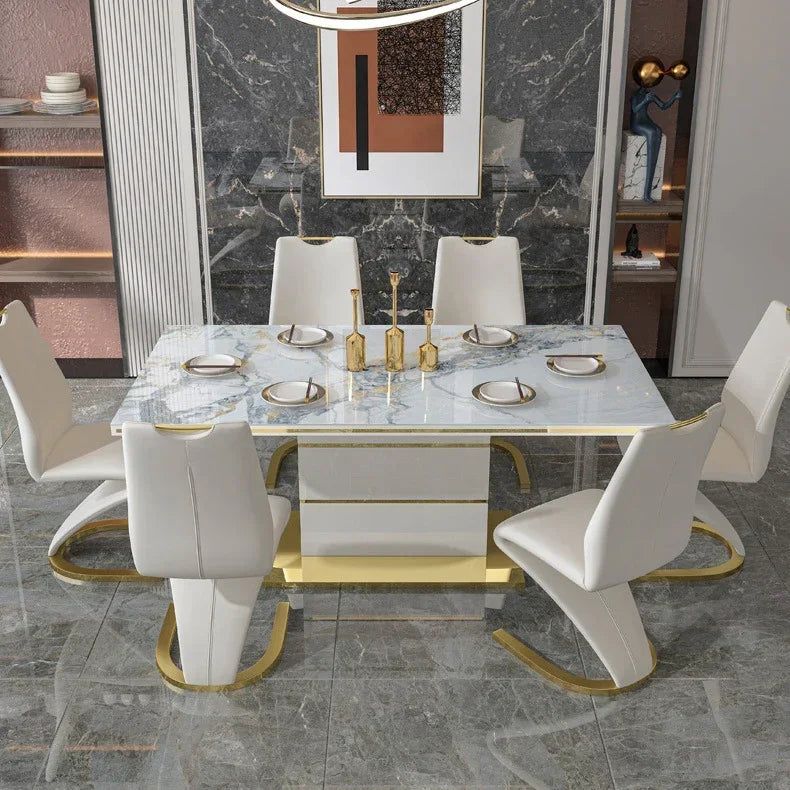 Marble Square Dining Table Set 4 Chairs and  6 Chairs,modern Luxury Gold with 6 Seater Restaurant Dining Room Furniture