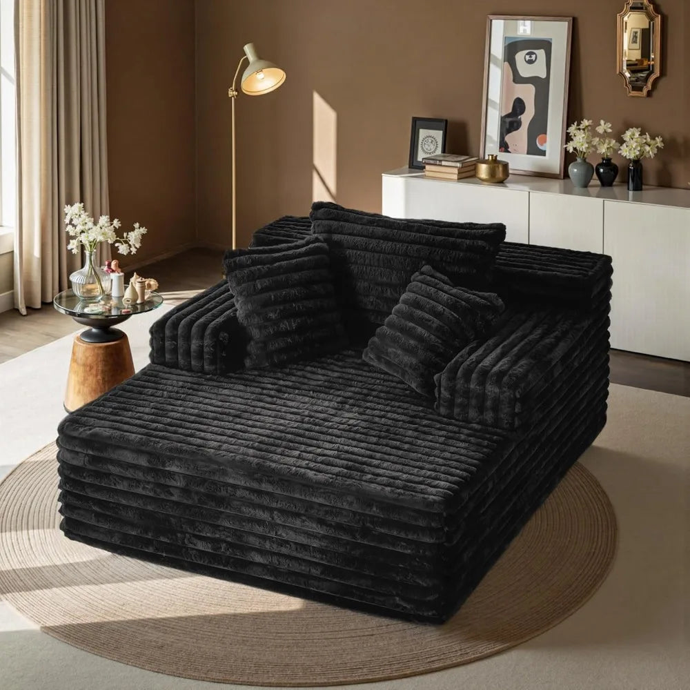 67" Oversized Chaise Lounge Sofa Chair Indoor, No Assembly Black Lounge Couch, Modern Corduroy Sleeper Couch Chair