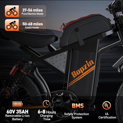 Electric Bike for Adults 3000W 60V 35AH 20" Fat Tire Electric-Motorcycle Dual Hydraulic Brakes Full Suspension Off-Road EBike