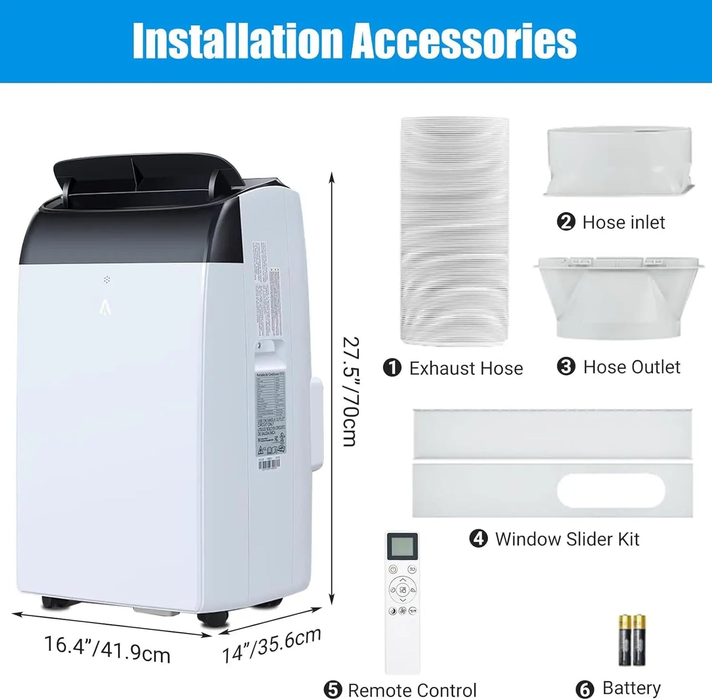 14,000 BTU Portable Air Conditioner with Dehumidifier & Fan, AC Units Cools up to 750 Sq. Ft., Remote Control, Auto Swing