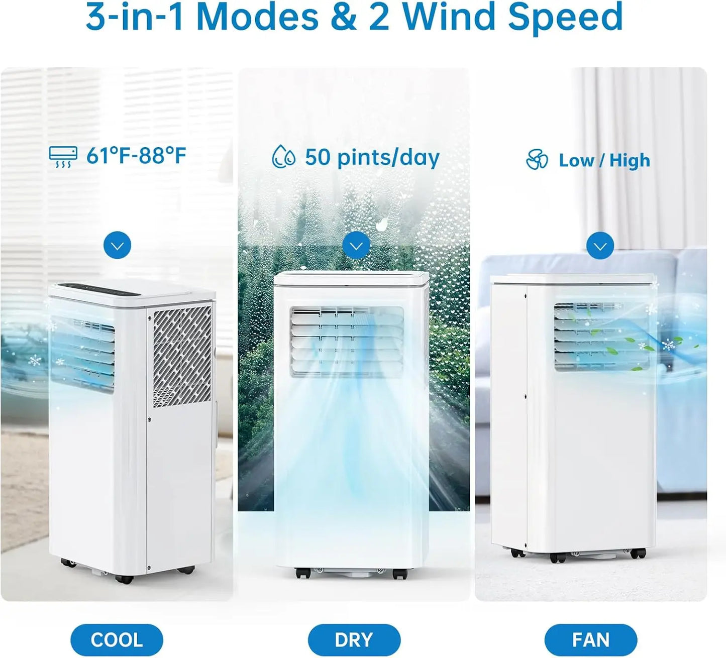 10000 BTU Portable Air Conditioners 3 in 1 Portable AC Unit with Fan & Dehumidifier Remote Control LCD Display, 24H Timer