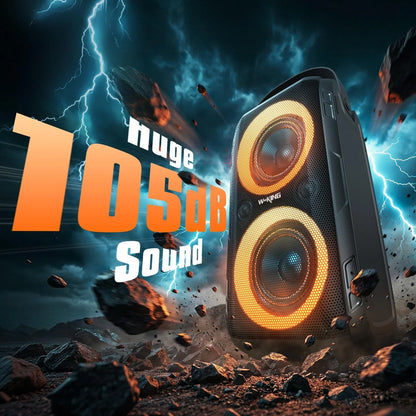 W-KING Portable Loud Bluetooth Speaker with Wireless Microphone*2, -2 Full Range Drivers/Deep Bass, 105dB Sound With Lights/IPX6