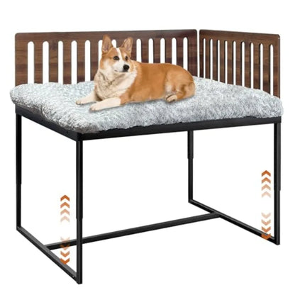 Large 40''x28'' Metal Dog Bed Frame with Cushion 2 Panel Adjustable Height Dog Bunk Beds Gray