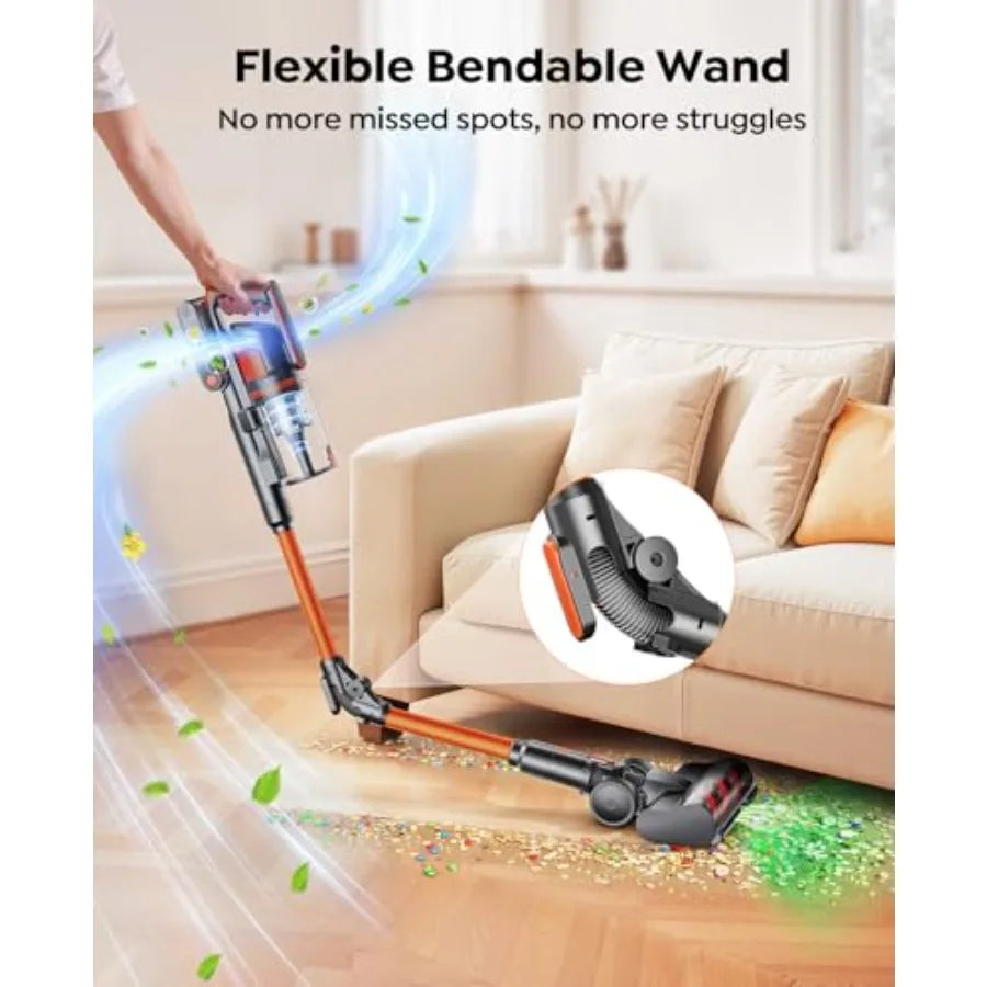 Cordless Vacuum Cleaner 650W 55Kpa 70Mins Stick Vacuum for Home with 180 Foldable Wand 3.3Ft Hose Touch Screen AUTO-Mode Wall M