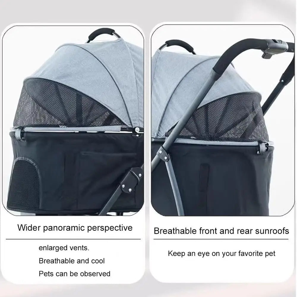 Breathable Pet Stroller for Small Dogs and Cats, Lightweight with Detachable Carrier & Cup Holder (Black)