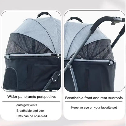 Breathable Pet Stroller for Small Dogs and Cats, Lightweight with Detachable Carrier & Cup Holder (Black)