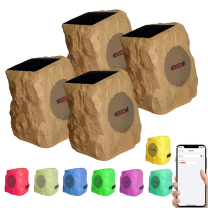 Rock Speaker Outdoor Waterproof Bluetooth Garden Speakers Solar & USB Charging RGB Colfor Patio Pool & Home