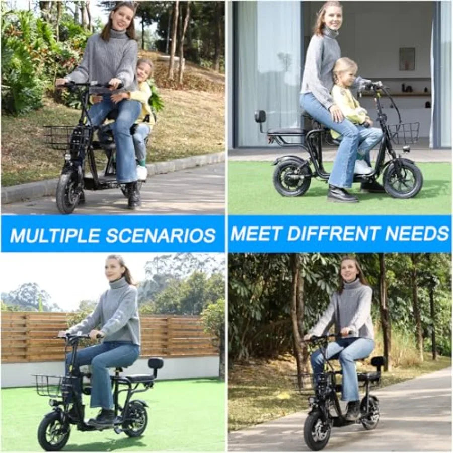 Electric Scooter with Seats for Adults 500W Motor E Bike 14 Pneumatic Tire 20 Miles Range 18.75Mph Silver Electric Bicycle for