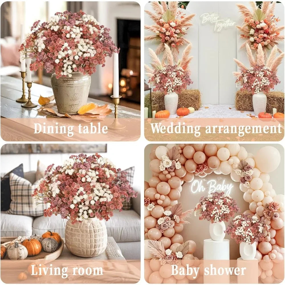 Baby Breath Flowers Fall Flowers Artificial Bulk, 10Pcs Fall Decor Fake Gypsophila Plants Bouquets Flowers Real Touch Faux