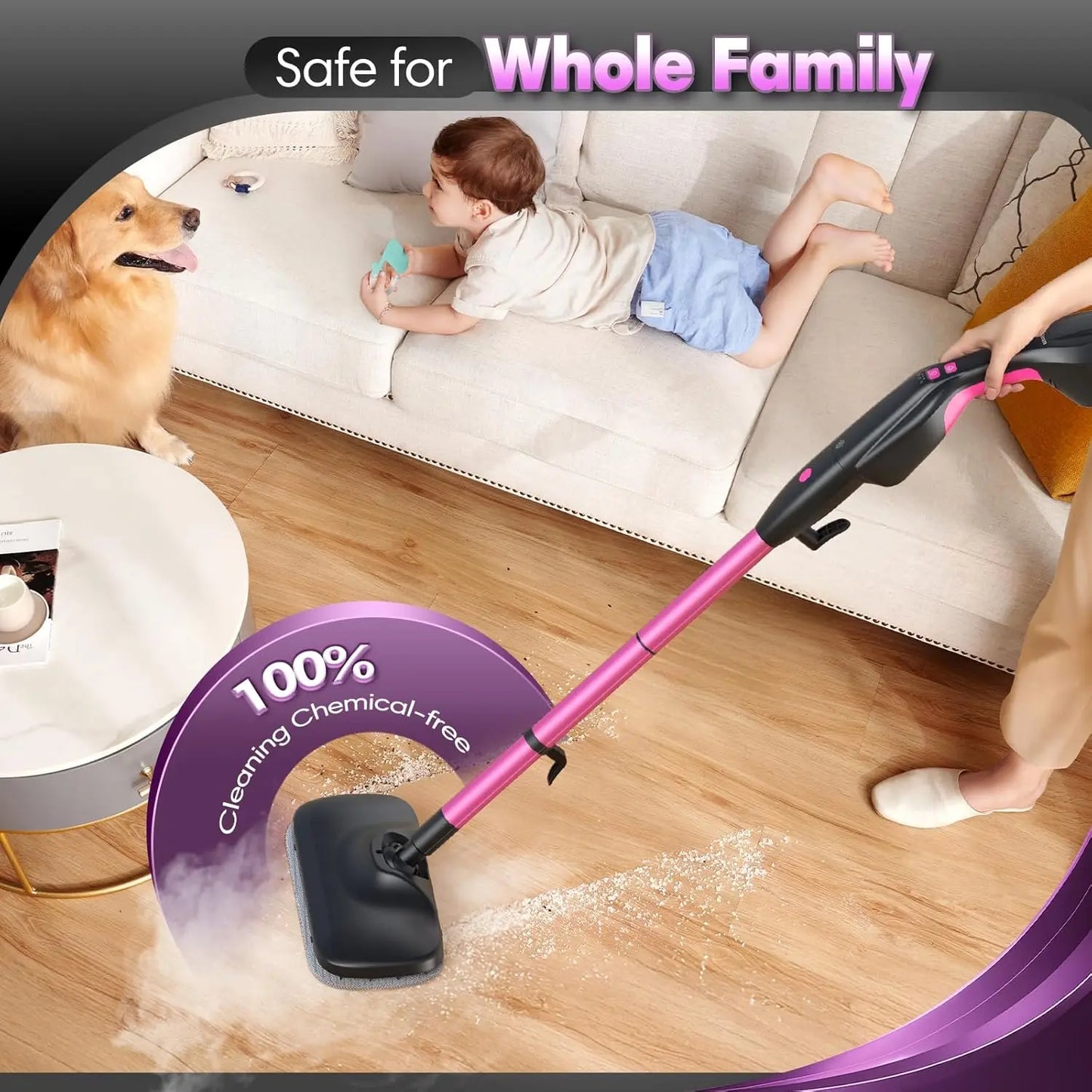 Standable Steam Mop Cleaner with 18 Attachments for Deep Cleaning Floors, Tiles, Grout - Multi-Purpose & Heavy Duty