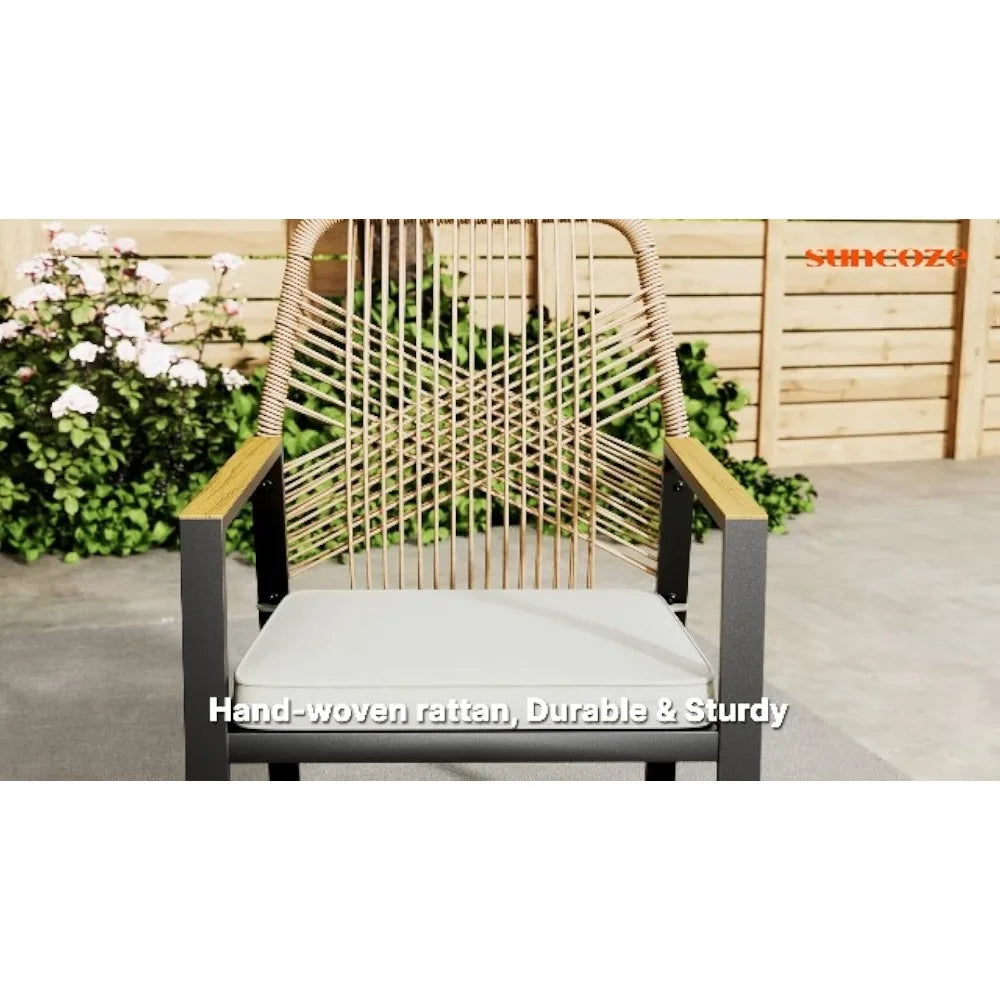 Outdoor Patio Dining Set, 5 Pieces Rattan Patio Table and Chairs Set with Cushion and Umbrella Hole, Wicker Outdoor Patio