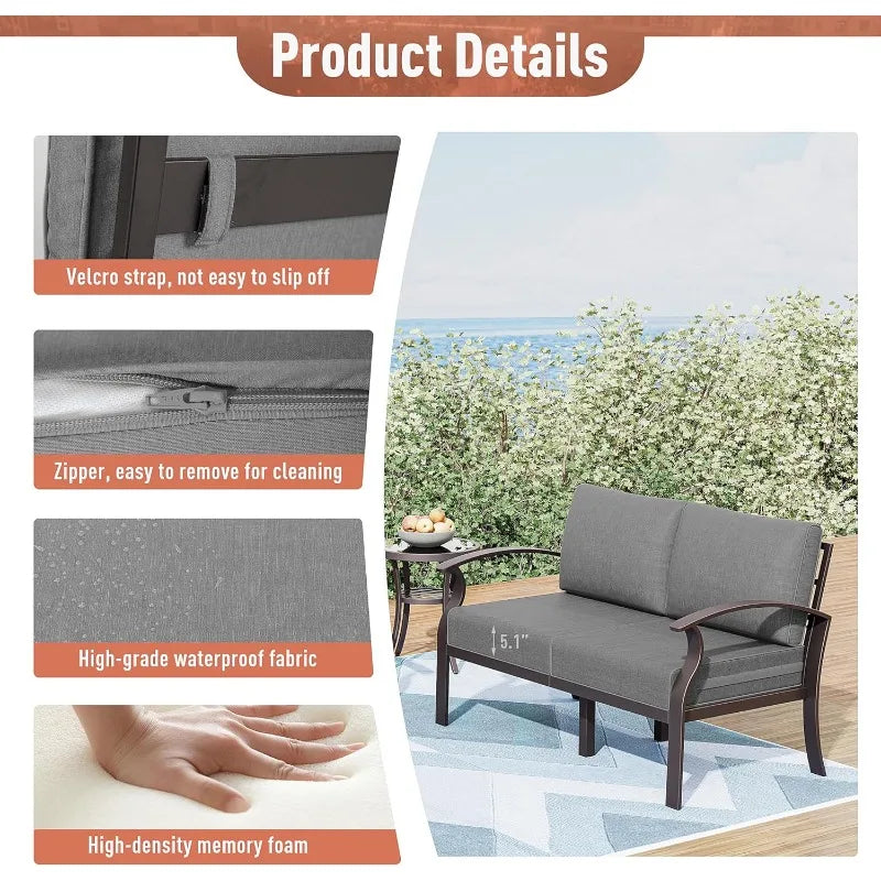 Aluminum Patio Furniture Set 4-Seat Modern Metal Outdoor Conversation Sets w/45in Propane Fire Pit Table, Loveseat Sofa