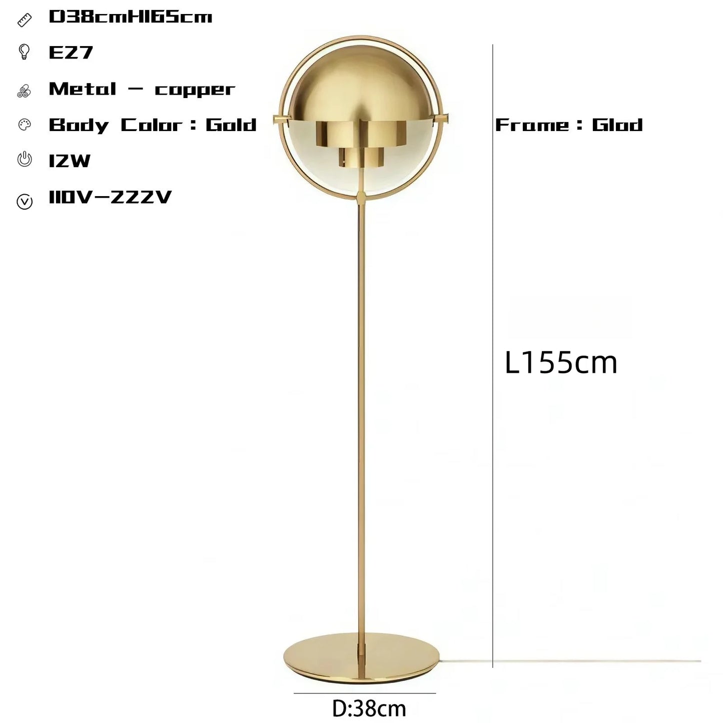 Modern Gubi Floor Lamps for Living Room Home Decor Designer Black Gold Metal Standing Lights Bedroom