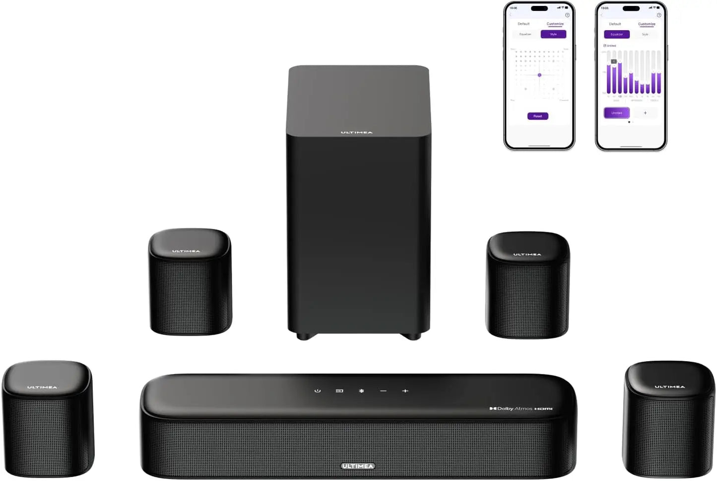 7.1ch Dolby Atmos Sound Bar with 4 Surround Speakers, Subwoofer, HDMI eARC for Smart TV Home Theater
